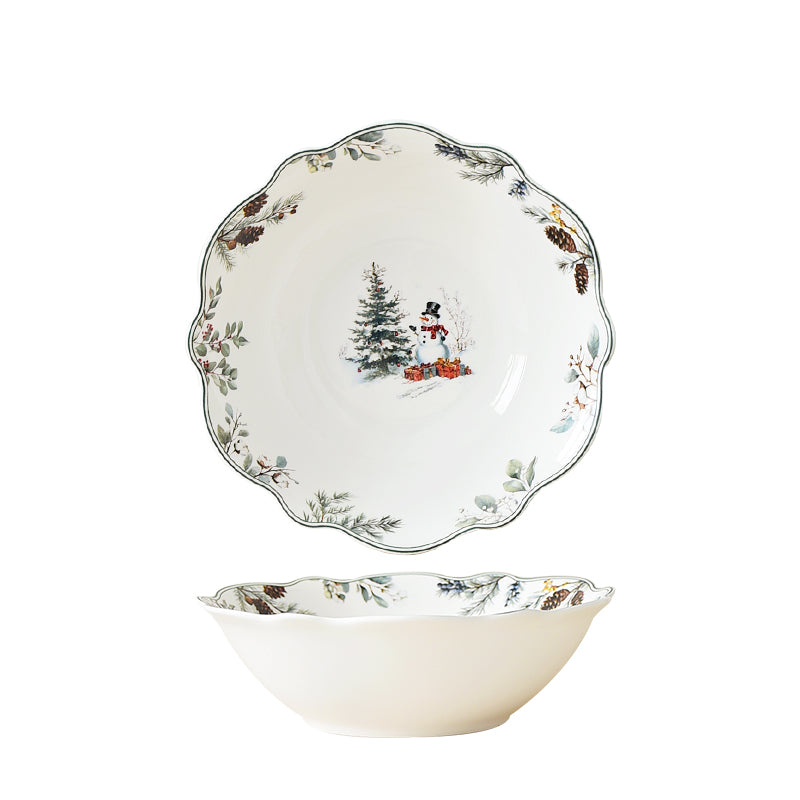 Cedar Christmas 6'' cereal bowl in wavy shape with decal