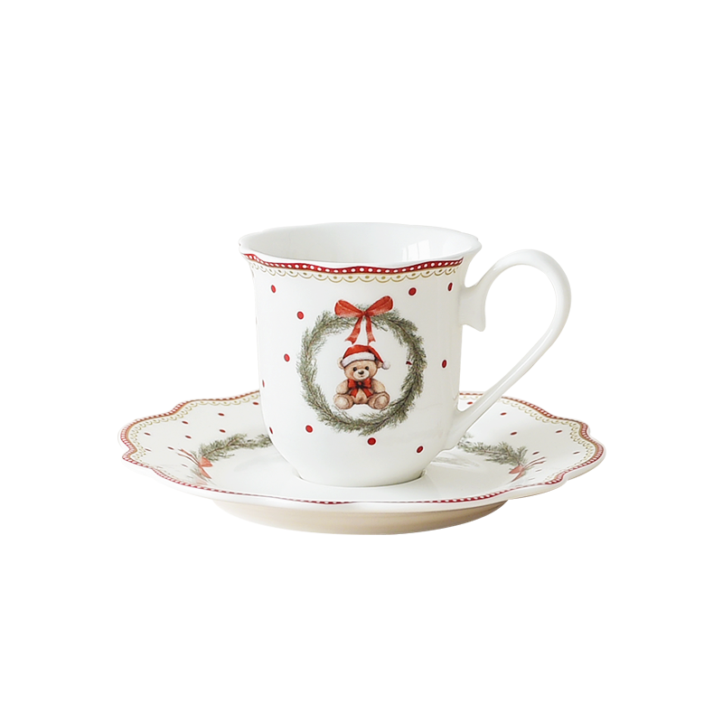 Striped Bear 80CC coffee cup in wavy shape with decal