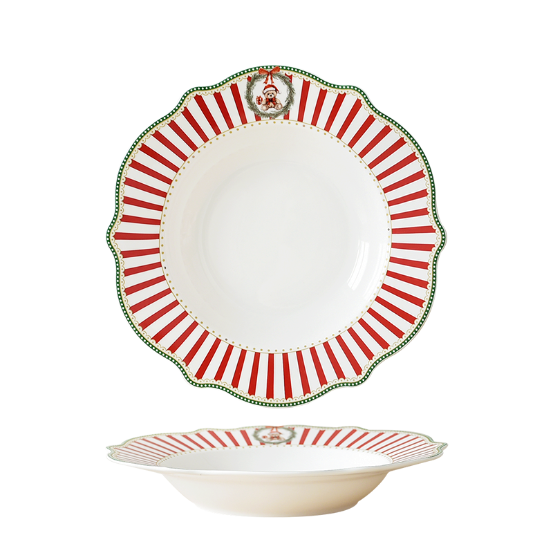 Striped Bear 8.5'' soup plate in wavy shape with decal