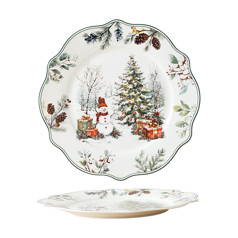 Cedar Christmas 10.5'' dinner plate in wavy shape with decal