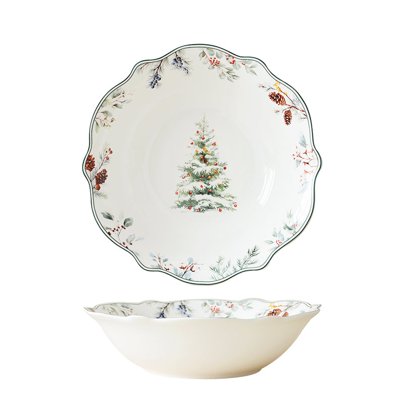 Cedar Christmas 9'' bowl in wavy shape with decal