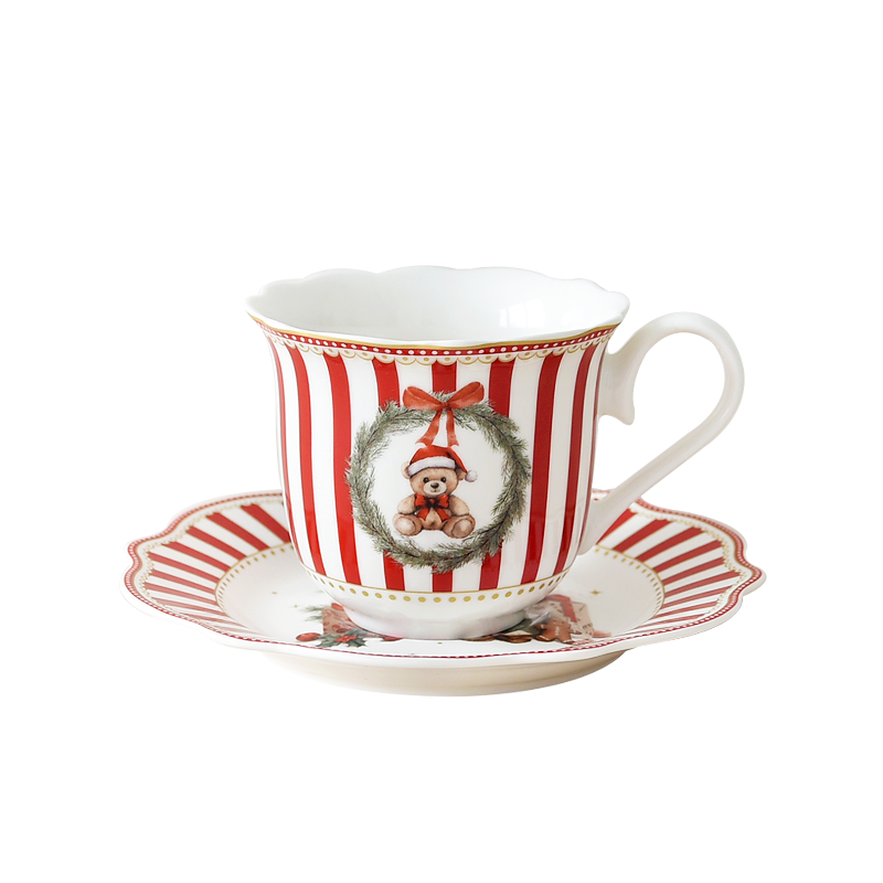 Striped Bear 250CC tea  cup in wavy shape with decal
