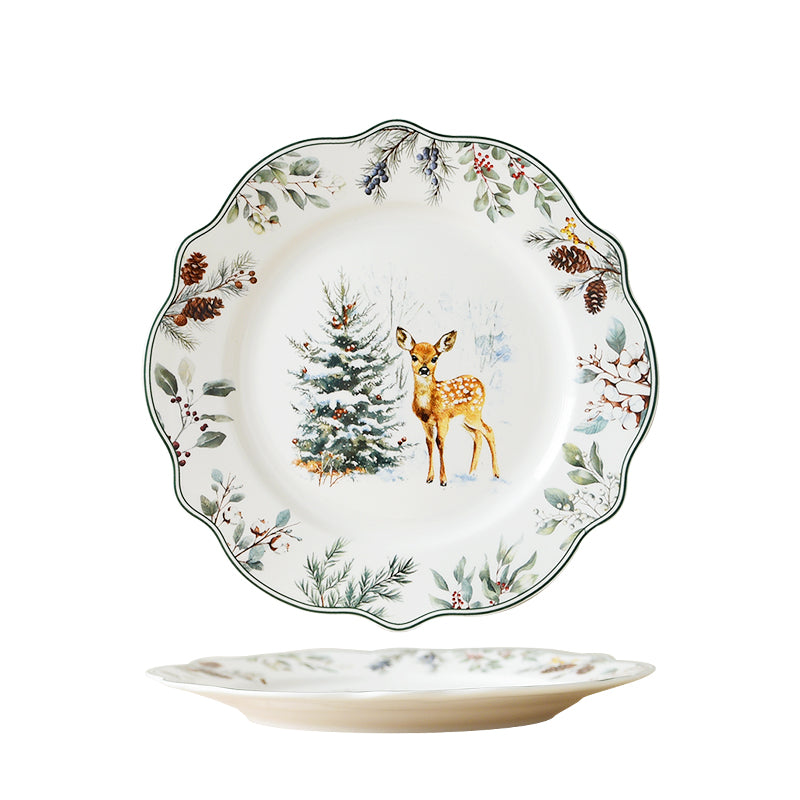 Cedar Christmas 8'' side plate in wavy shape with decal