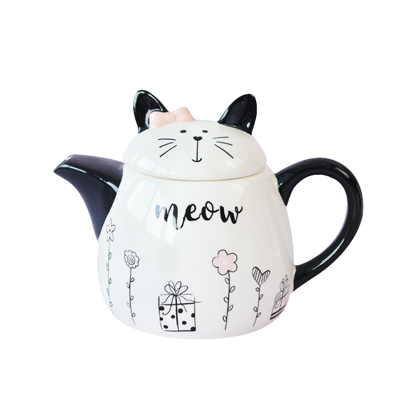 Meow Cat Teapot with Pink Bow 500ml - W181727