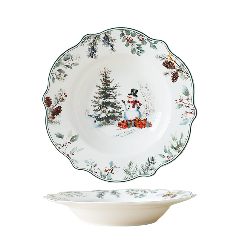 Cedar Christmas 8.5'' soup plate in wavy shape with decal