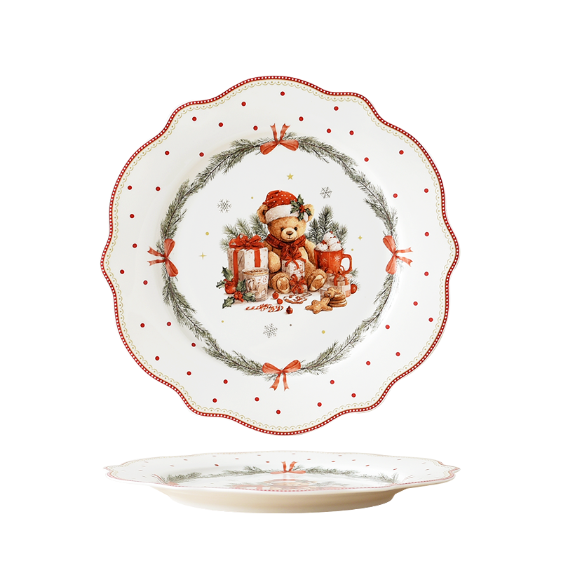 Striped Bear 8'' side plate in wavy shape with decal