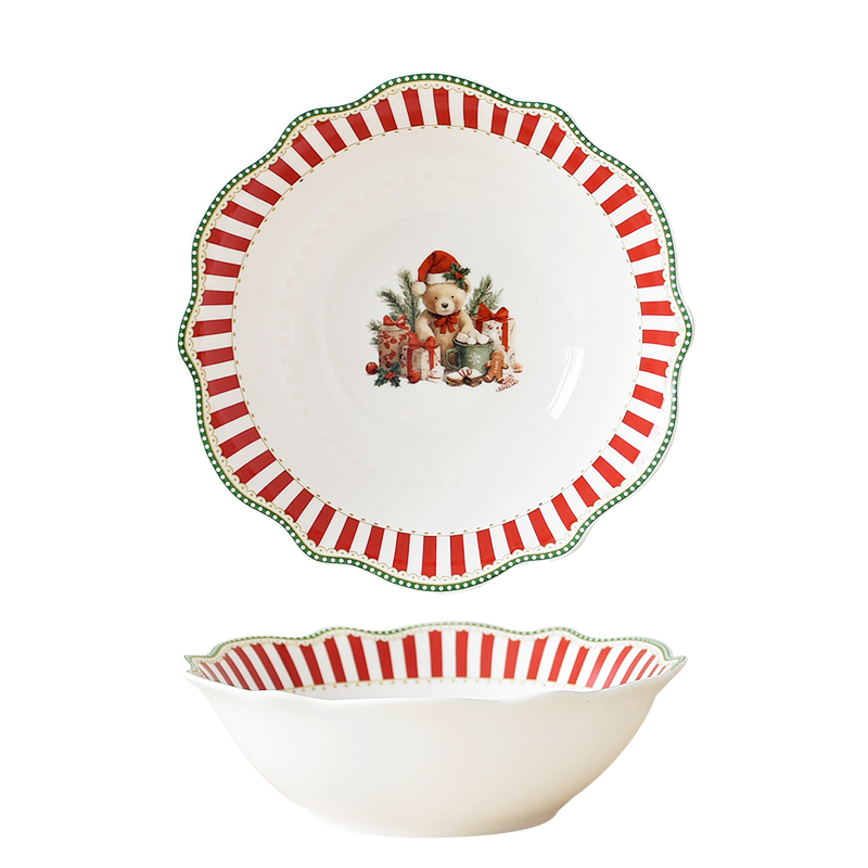 Striped Bear 6'' cereal bowl in wavy shape with decal