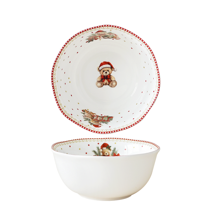 Striped Bear 5.75'' bowl in wavy shape with decal
